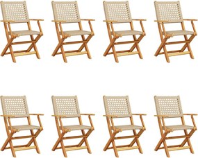 vidaXL Scaune grădină pliabile 8 buc., bej, poliratan și lemn masiv