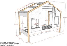 Pat Căsuță pentru Copii, 90x200 cm, Alb/Natural (Pin Masiv și MDF) – Babs – Vipack