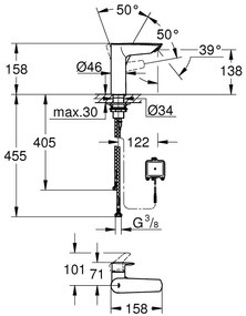 Grohe Eurosmart Baterie lavoar monocomanda cu infrarosu, baterie 6V fara mixare apa, senzor bidirectional, negru mat