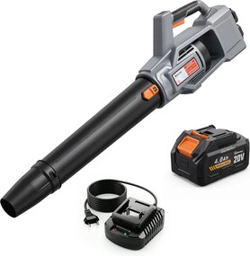 Outsunny Suflător de frunze fără fir 36V cu 2 Baterii de 4.0Ah și Încărcător Motor fără perii 1000W până la 270 km/h Gri Deschis | Aosom Romania