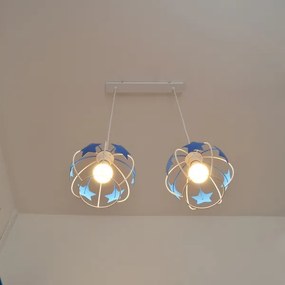 Lustră pe cablu pentru copii STARS 2xE27/15W/230V albastru/alb