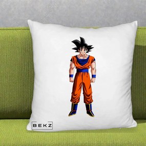 Perna Personalizata Dragon Ball Goku Complet in Gi Portocaliu, 40x40 cm, Alb Pufos, Husa Detasabila, Perna Inclusa, BEKZ®