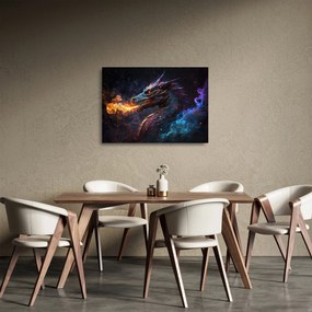 Tablou pe sticlă - Dragon scuipând flăcări (70x50 cm)