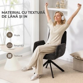 HOMCOM Fotoliu Rotativ pentru Dormitor, Material Textil cu Aspect de In și Picioare Înclinate din Oțel, Negru | Aosom Romania