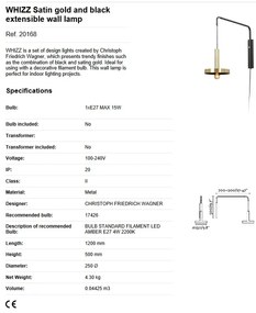 Aplica perete extensibila design modern WHIZZ auriu/negru
