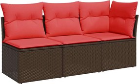 vidaXL Canapea de grădină cu 3 locuri, maro, din poliratan, cu perne