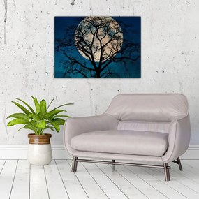 Tablou pe sticlă copacului cu lună plină (70x50 cm)