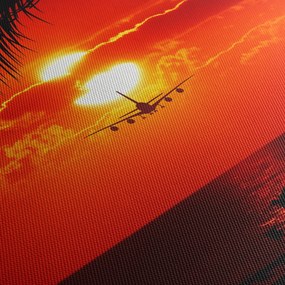 Tablou - apus de soare cu avion (cu ceas) (90x30 cm)