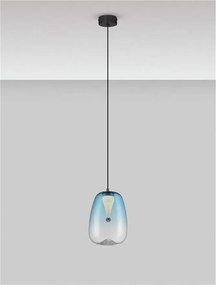 Pendul LED modern, Metal, Sticla, Albastru deschis, OBLO