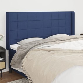 3119600 vidaXL Tăblie de pat cu aripioare, albastru, 183x16x118/128 cm, textil