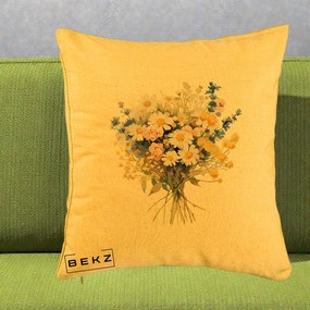 Perna Decorativa Buchet Camp Acuarela Margarete-Lavanda, 40x40 cm, Galben, Husa Detasabila, Perna Inclusa, BEKZ®