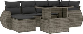vidaXL Set canapele de grădină, 7 piese, cu perne, gri, poliratan