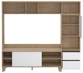 Set TV alb-în culoare naturală cu aspect de lemn de stejar 209x183x48 cm Next – Tvilum