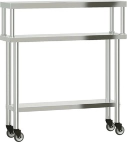 vidaXL Masă bucătărie cu raft superior, 110x30x120 cm, oțel inoxidabil