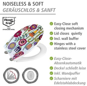Capac WC 37 x 44,5 cm Easy-Close (cu închidere automată) Rollin'Art Full Bloom – Wenko