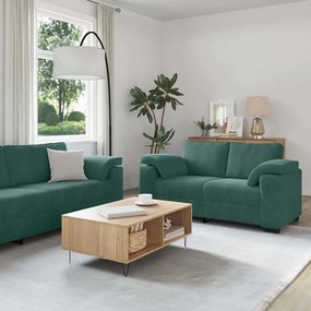 vidaXL Set de canapele cu perne, 3 piese, verde închis, catifea