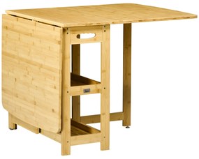 HOMCOM Masă Pliabilă, Masă de Dining, două laturi pliabile, două rafturi, picioare reglabile, bambus, 149,5 x 80 x 73,5 cm | Aosom Romania