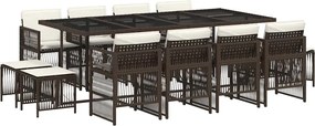 vidaXL Set mobilier de grădină, 13 piese, maro, cu perne, poliratan