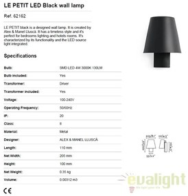 Aplica perete LED stil modern minimalist LE PETIT neagra 62162