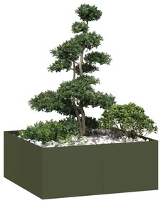 vidaXL Jardinieră verde măsline 100x100x40 cm oțel