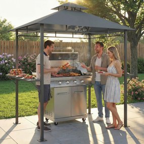 Outsunny Pavilion pentru grătar 2,4 x 1,4 m, Copertină pentru grătar rezistentă la vânt cu acoperiș dublu și orificiu de ventilare, rafturi laterale | Aosom Romania
