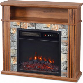 HOMCOM Șemineu electric de podea/încastrabil pentru TV 36" cu ramă și raft, 1800W, efect de flacără 3D, bușteni, maro | Aosom Romania