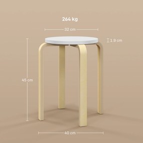 HOMCOM Set de Scaune Stivuibile pentru 4 Persoane, Scaune Moderne de Stivuire, Scaune Rotunde fără Spate, 40x40x45 cm, Lemn Natural | Aosom Romania