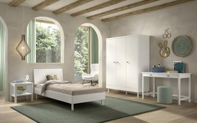 Set Complet Mobilier Camera Copii Forrest Beech, Pat 90x200 cm, Dulap, Noptieră și Birou, din Lemn de Fag Lăcuit Alb – Vipack