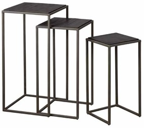 Set masute laterale inalte Fanna din lemn de tec mat negru de la 30 cm