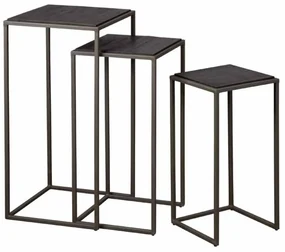 Set masute laterale inalte Fanna din lemn de tec mat negru de la 30 cm