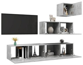 Set dulapuri TV, 4 piese, gri beton, PAL 1, Gri beton, 80 x 30 x 30 cm