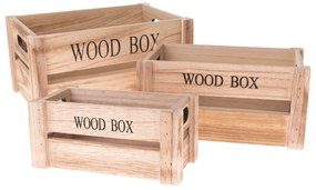 Set lădițe din lemn Wood Box, 3 buc., naturală
