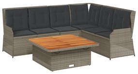 3262616 vidaXL Set mobilier de grădină cu perne, 5 piese, gri, poliratan