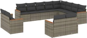 vidaXL Set canapea de grădină cu perne, 12 piese, gri, poliratan