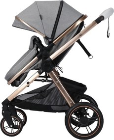 Carucior nou nascuti 3 in 1 NOVOKIDS™ X2000 series, Cu geanta bebe, Cadru Aluminiu Gold, Amortizoare, Roti din cauciuc plin AVE, Landou, Scoica auto,