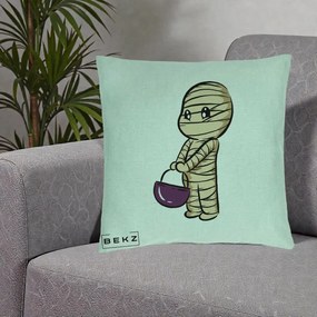 Perna Decorativa Halloween Mummy Kawaii cu Cos, 40x40 cm, Verde Menta, Husa Detasabila, Perna Inclusa, BEKZ®