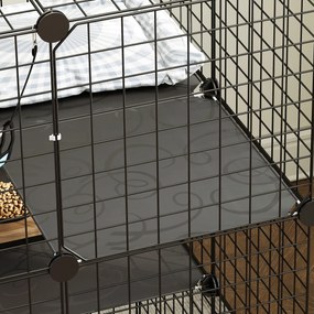 PawHut Cușcă pentru Pisici 105 cm de Interior, Recinto din Oțel cu 3 Uși, Design Personalizabil DIY pentru Pisoi, Spațiu pe 3 Niveluri cu Scări, Hamac și Platformă, Negru | Aosom Romania