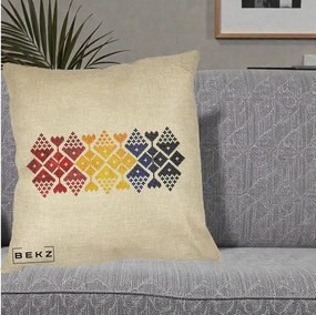Perna Personalizata Motiv Tricolor Romanesc Broderie, 40x40 cm, Crem, Husa Detasabila, Perna Inclusa, BEKZ®