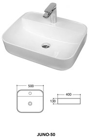 Lavoar pe blat, Fluminia, Juno-50, dreptunghiular, 50x40cm, alb