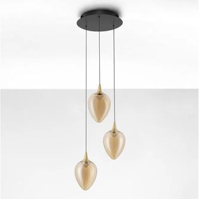Lustra moderna cu 3 pendule LED, Metal, Sticla, Champaign, Nali
