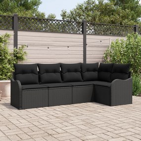 vidaXL Set de canapele pentru grădină cu pernă 5 pcs Negru Rattan poli