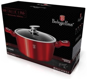 Oală marmorată antiaderentă 28 cm cu capac, 6 L – Berlinger Haus BH 1258N, Burgundy Metallic Line