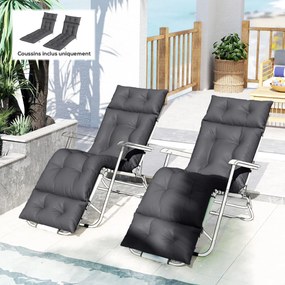 Outsunny Set de 2 perne pentru șezlong, pernă baie de soare groasă, confortabilă - 6 prinderi, 190 x 56 x 10 cm, gri închis | Aosom Romania