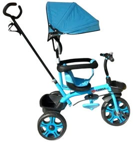 Tricicleta cu copertina detasabila NOVOKIDS™ My first Trike, Roti din spuma cauciucata, Maner de ghidaj pentru parinti, Cadru metalic, Dimensiuni