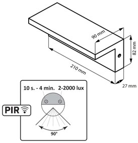 Aplică LED de exterior cu senzor TESA LED/10W/230V IP54 negru