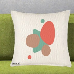 Perna Decorativa Abstract Forme Coral Turcoaz, 40x40 cm, Crem Reliefat, Husa Detasabila, Perna Inclusa, BEKZ®