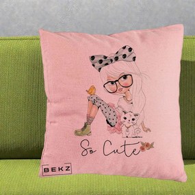 Perna Decorativa So Cute Fata Fashion, 40x40 cm, Roz, Husa Detasabila, Perna Inclusa, BEKZ®