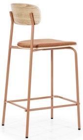 Scaun de bar Skoladin lemn de frasin teracota 95 cm