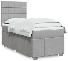 vidaXL Pat box spring cu saltea, gri deschis, 90x190 cm, textil