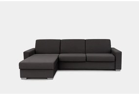 Canapea colțar extensibilă LEKA stânga, maro, cu spațiu depozitare, pentru dormi